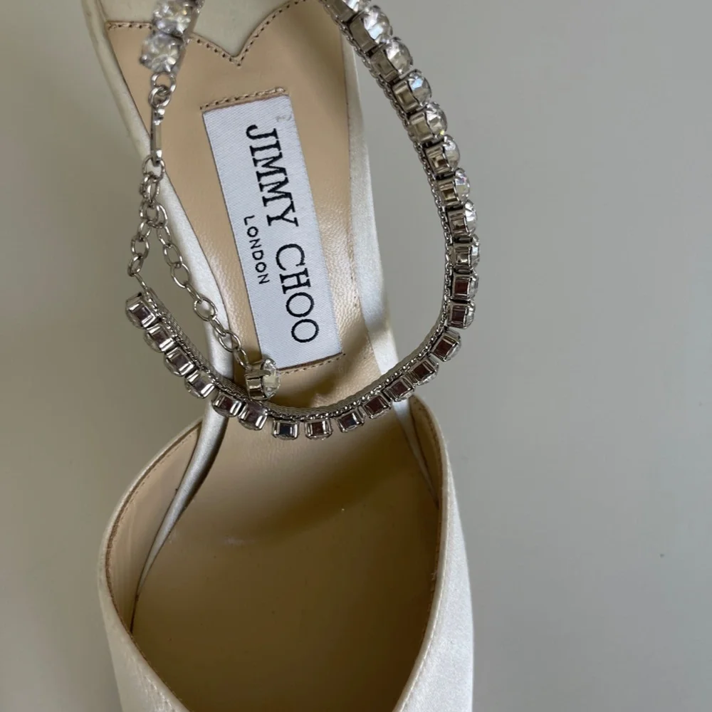 Jimmy Choo White Heels with Silver Ankle Strap - Picture 3 of 6